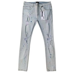 Men's Light Blue Jeans paint splash design Sz various